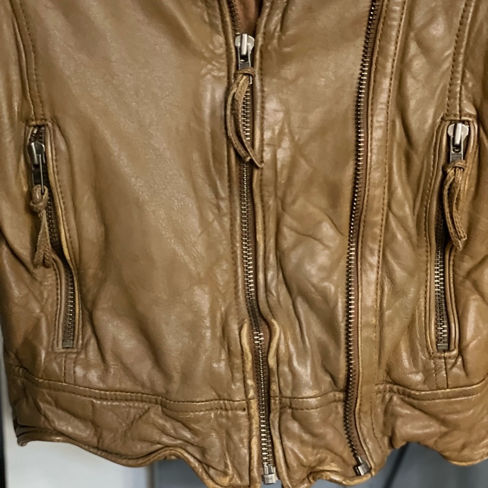 MUUBAA Fitted Leather Jacket Mustard Yellow US 2 - Picture 7 of 8